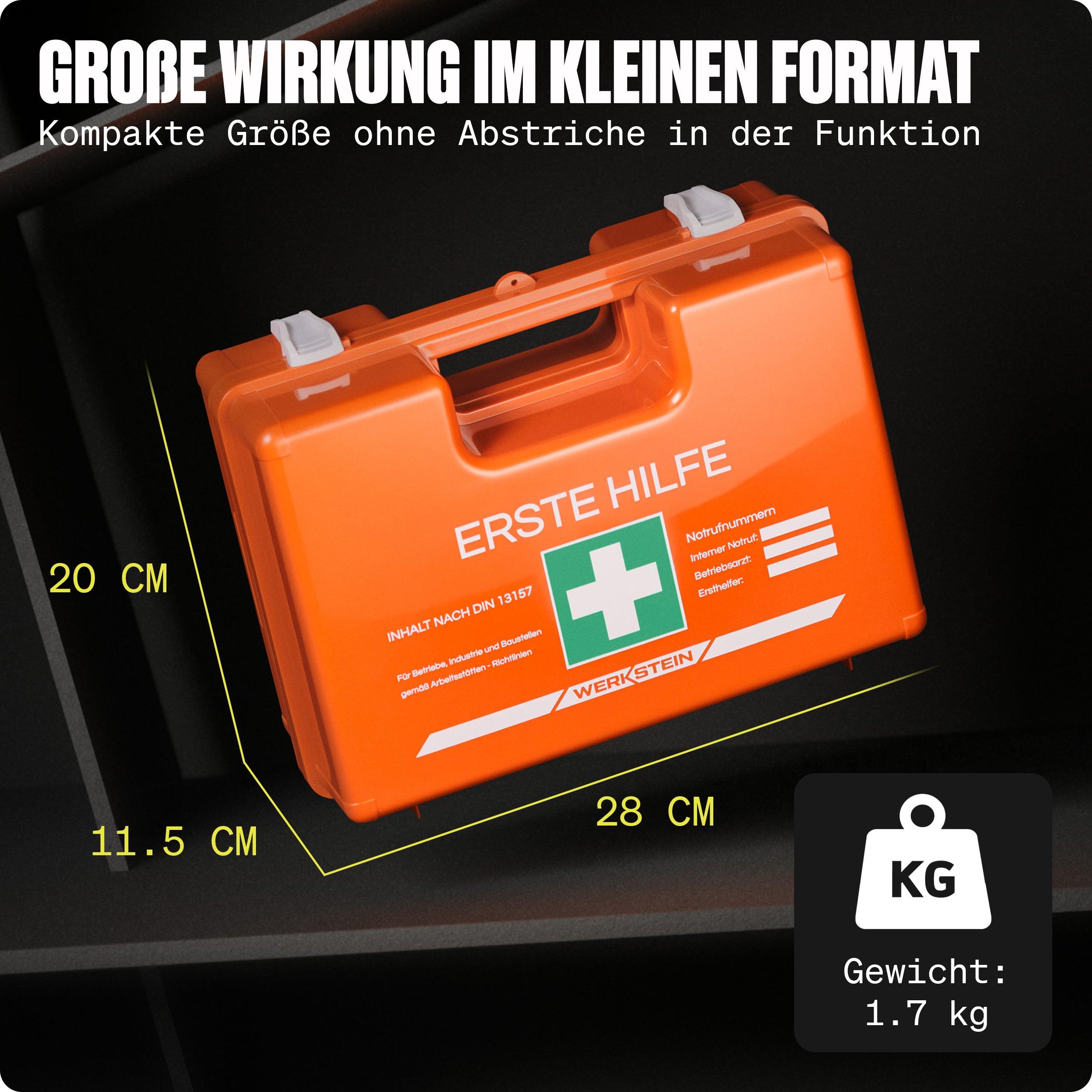 Erste Hilfe Kasten I nach neuer DIN 13157:2021 I inkl. 250ml Feuerlöscherspray
