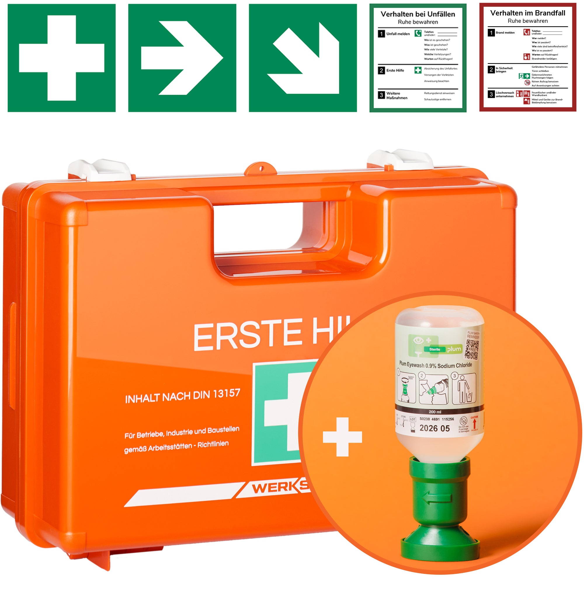 Erste Hilfe Kasten I nach neuer DIN 13157:2021 I inkl. Augenspülflasche