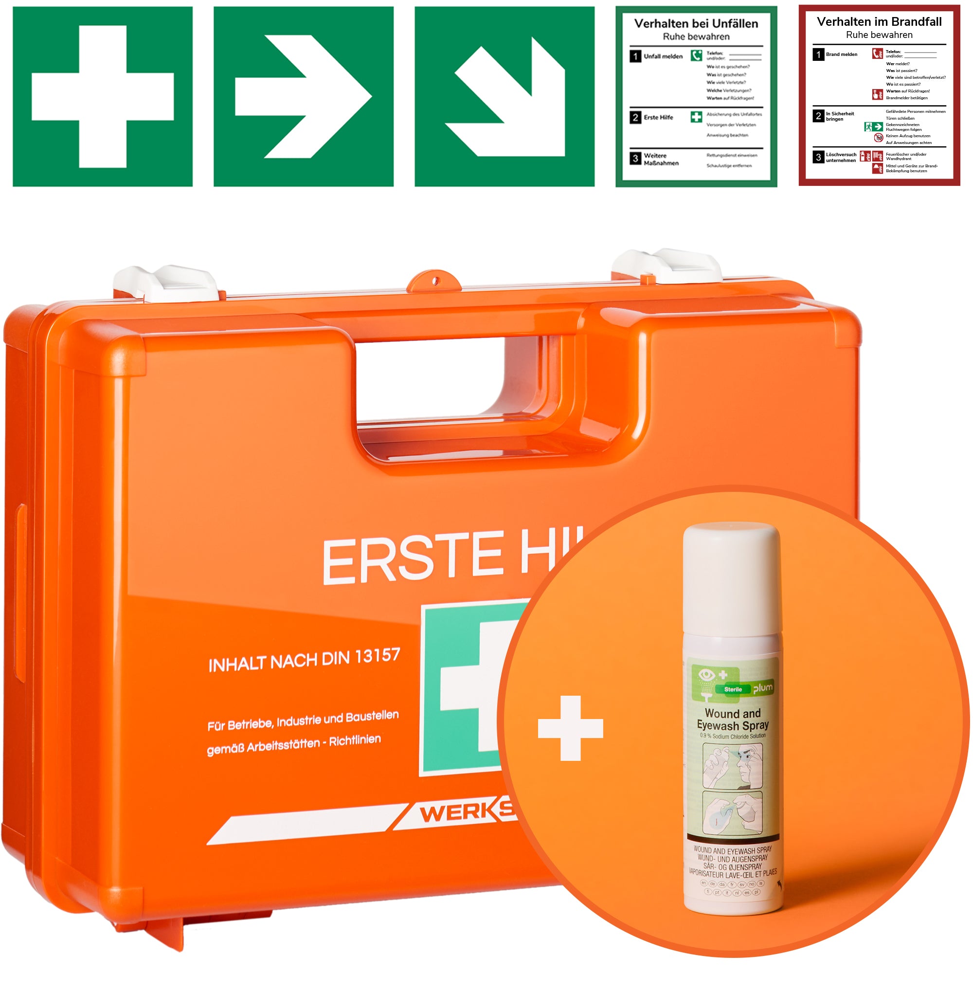 Erste Hilfe Kasten I nach neuer DIN 13157:2021 I inkl. 50ml Wund- und Augenspray