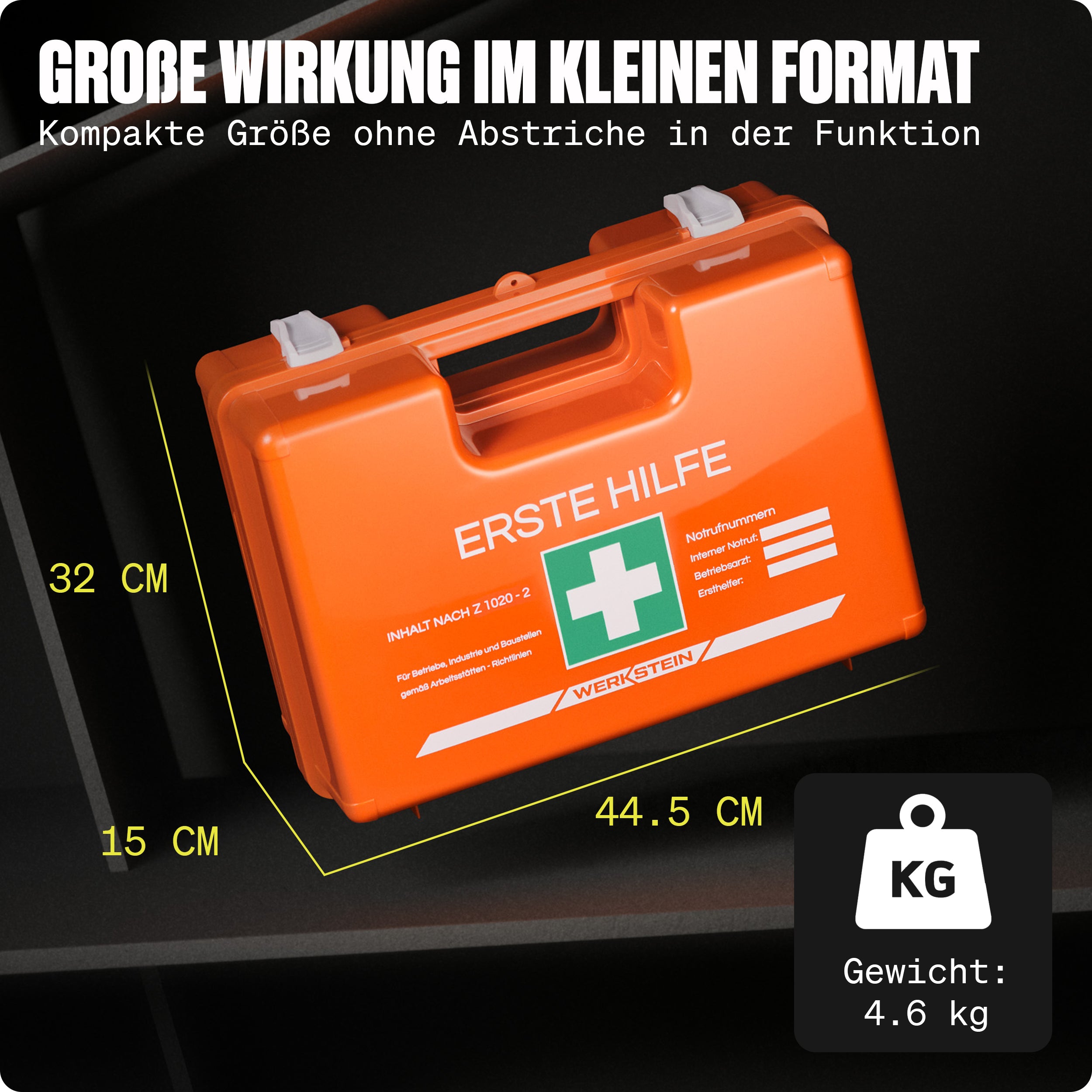 Erste Hilfe Koffer ÖNORM Z1020 Typ 2 Maße 44.5 x 32 x 15 cm kompakt für Betrieb und Industrie