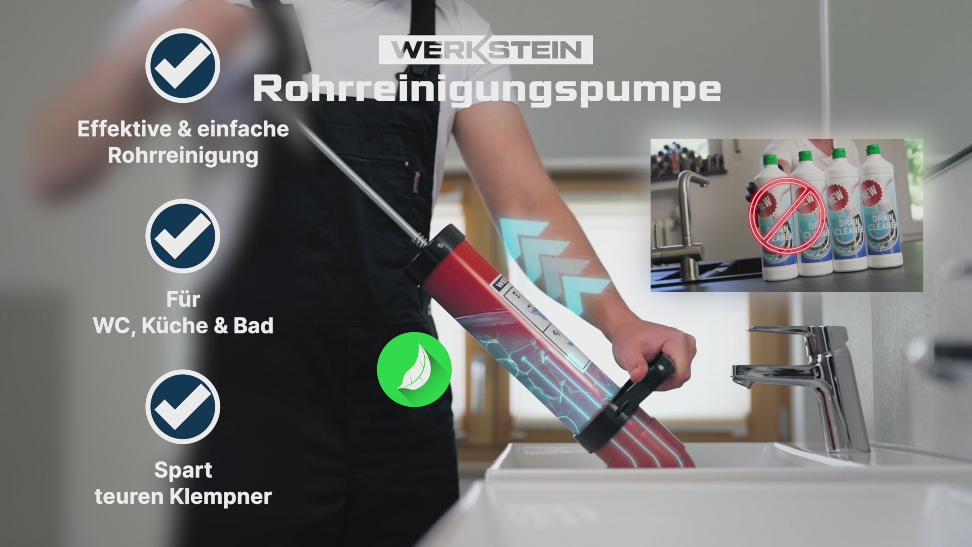 Produktvideo: WERKSTEIN Rohrreiniger – kraftvolle manuelle Rohrreinigung für WC, Küche und Bad – einfache Anwendung ohne Chemikalien