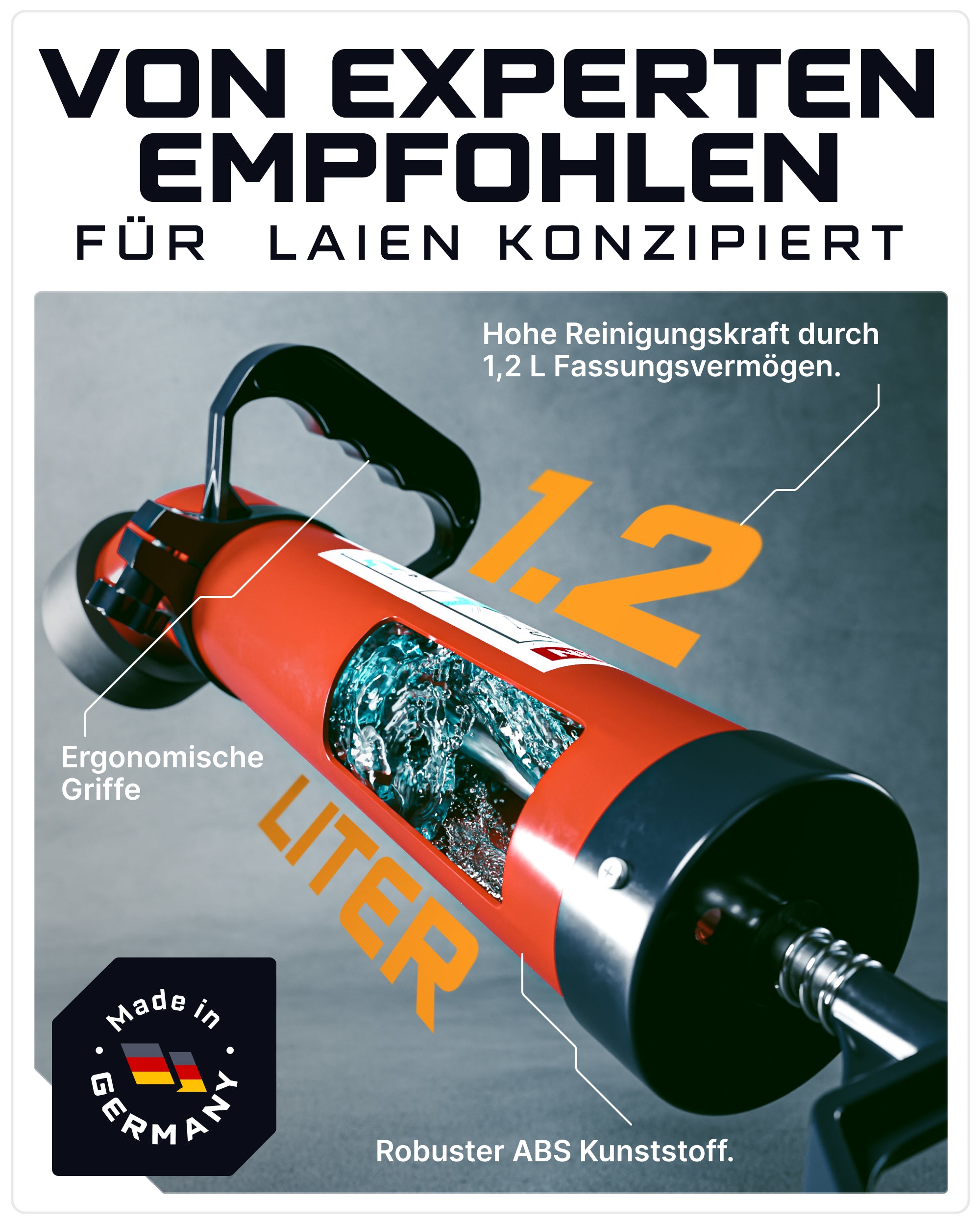 Leistungsstarke Rohrreinigungspumpe mit 1,2 Liter Fassungsvermögen und ergonomischem Griff