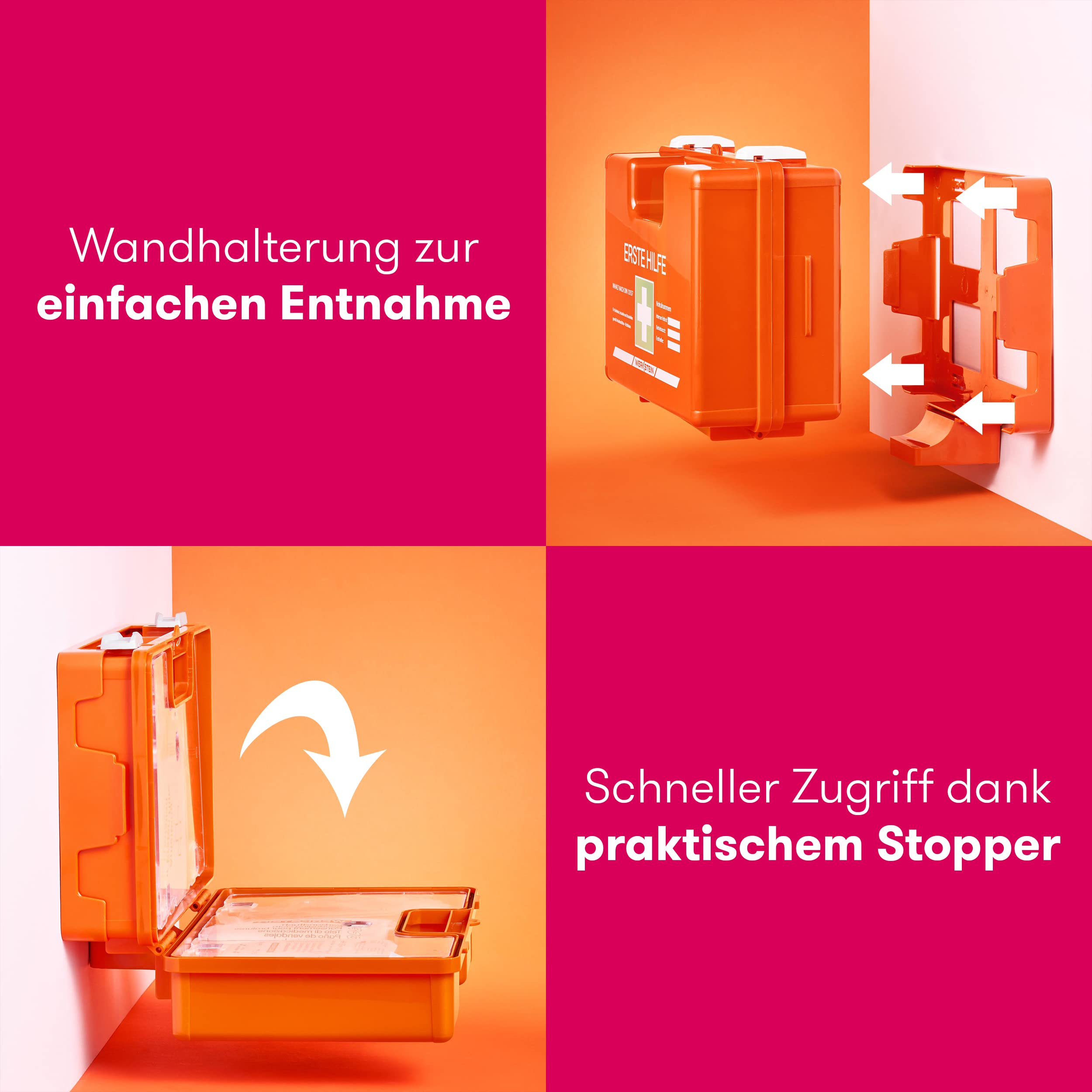 Erste Hilfe Kasten I nach neuer DIN 13157:2021 I inkl. Ibox 1 mit Augenspülflasche 500ml (Natriumchlorid-Lösung)