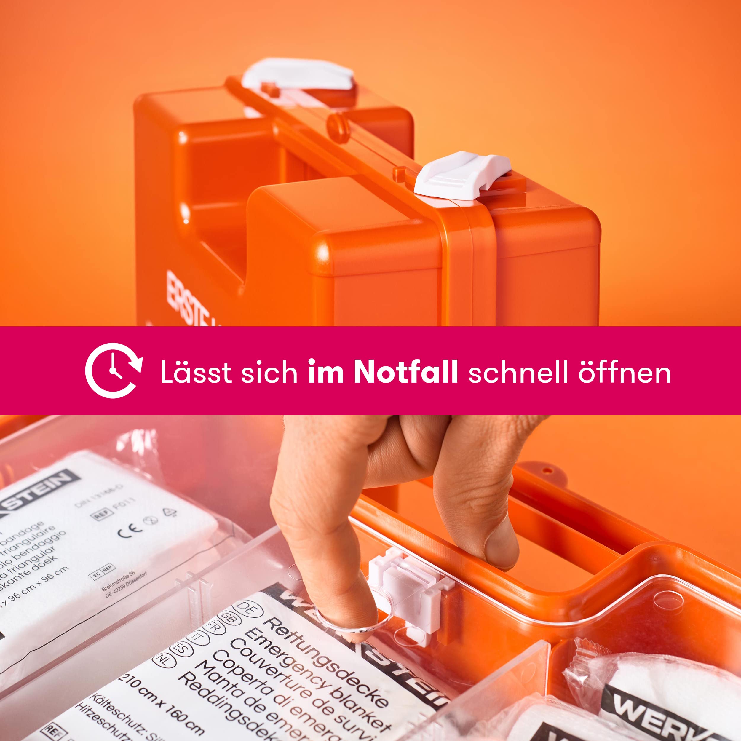 Erste Hilfe Kasten I nach neuer DIN 13157:2021 I inkl. 2 Augenspülflaschen (Natriumchlorid-Lösung)