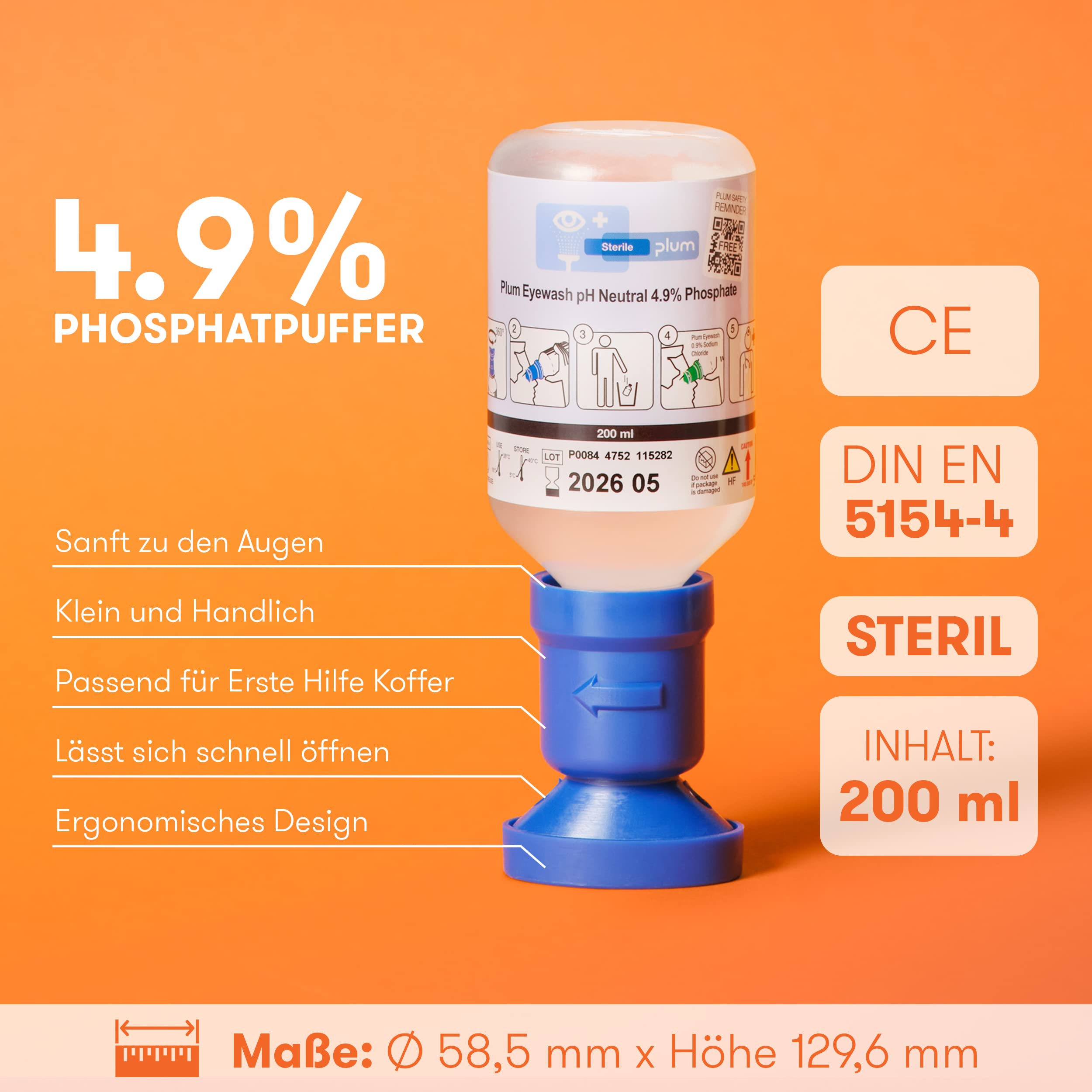 Erste Hilfe Kasten I nach neuer DIN 13157:2021 I inkl. Augenspülflasche 200ml (Phosphatlösung)