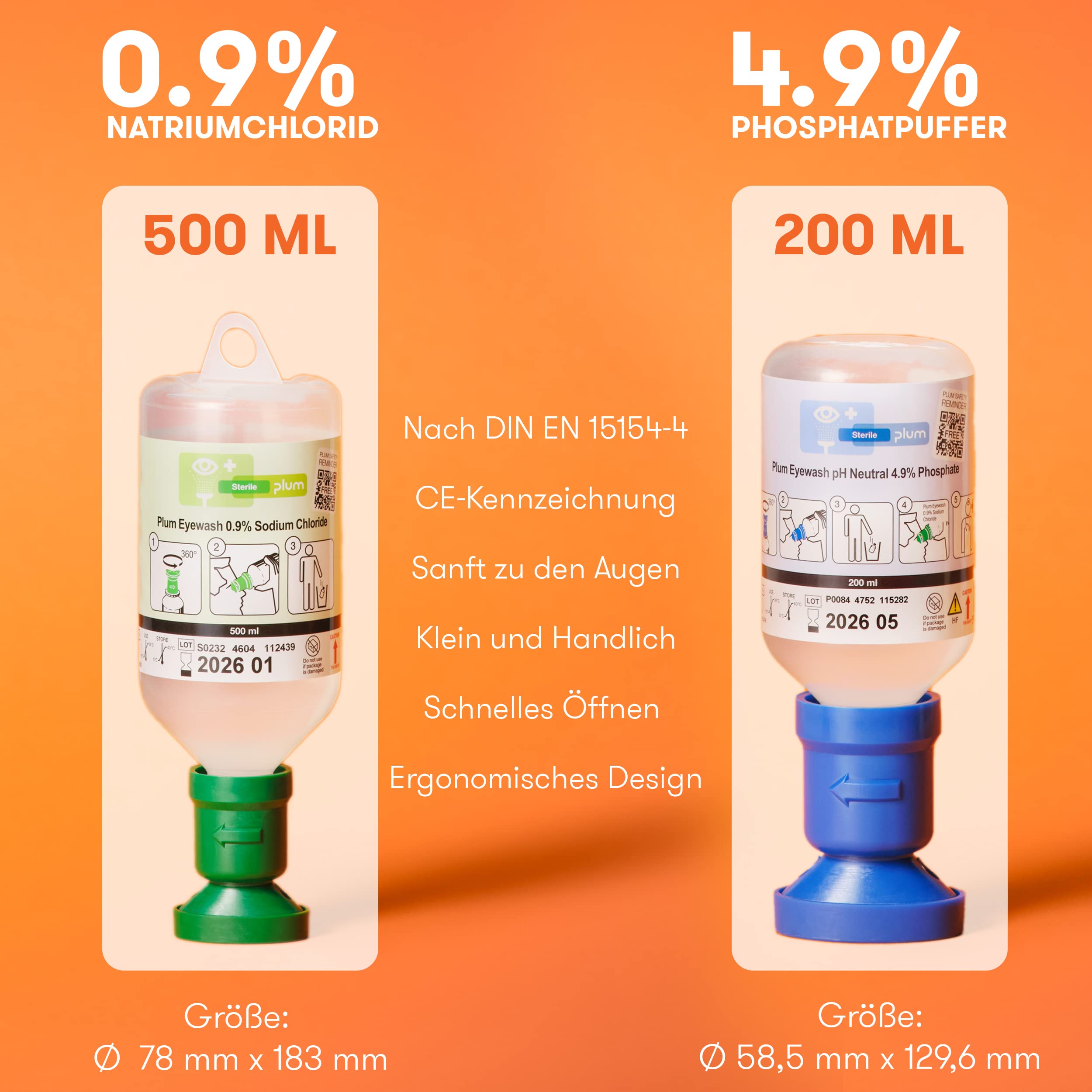 Erste Hilfe Kasten I nach neuer DIN 13157:2021 I inkl. 2 Augenspülflaschen (Phosphatlösung & Natriumchlorid-Lösung)