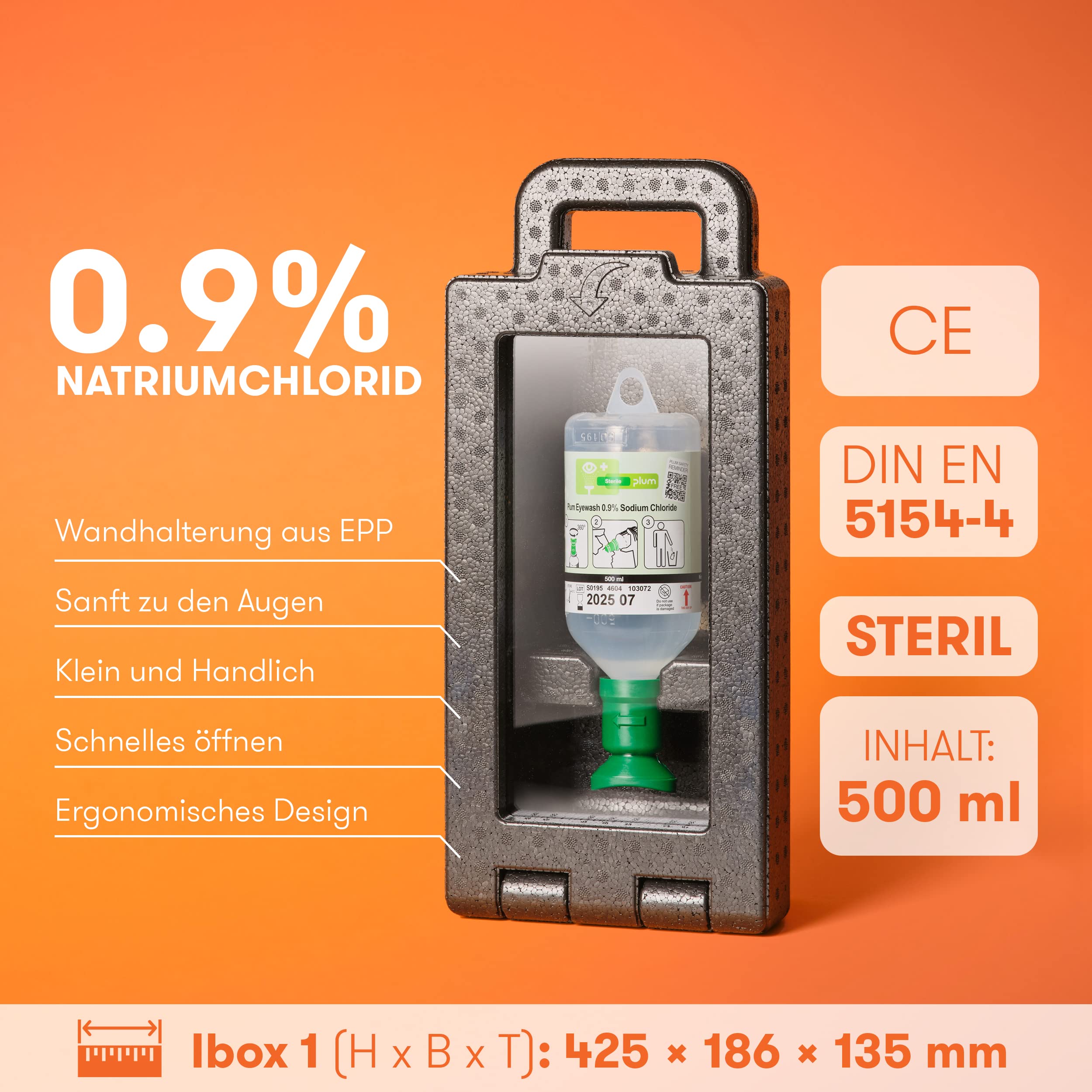 Erste Hilfe Kasten I nach neuer DIN 13157:2021 I inkl. Ibox 1 mit Augenspülflasche 500ml (Natriumchlorid-Lösung)