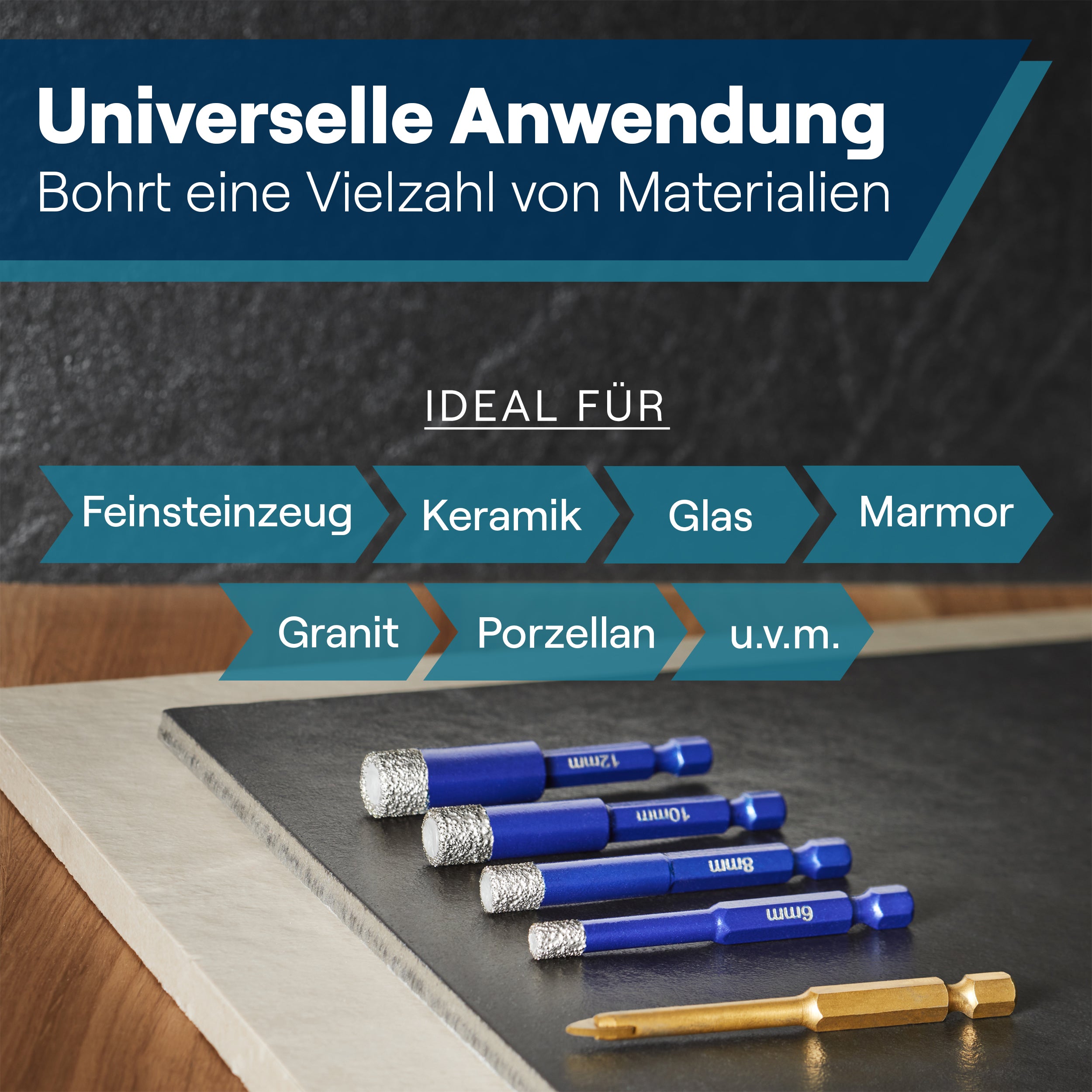 Universal-Diamantbohrer für Keramik, Glas, Granit, Porzellan und weitere harte Materialien