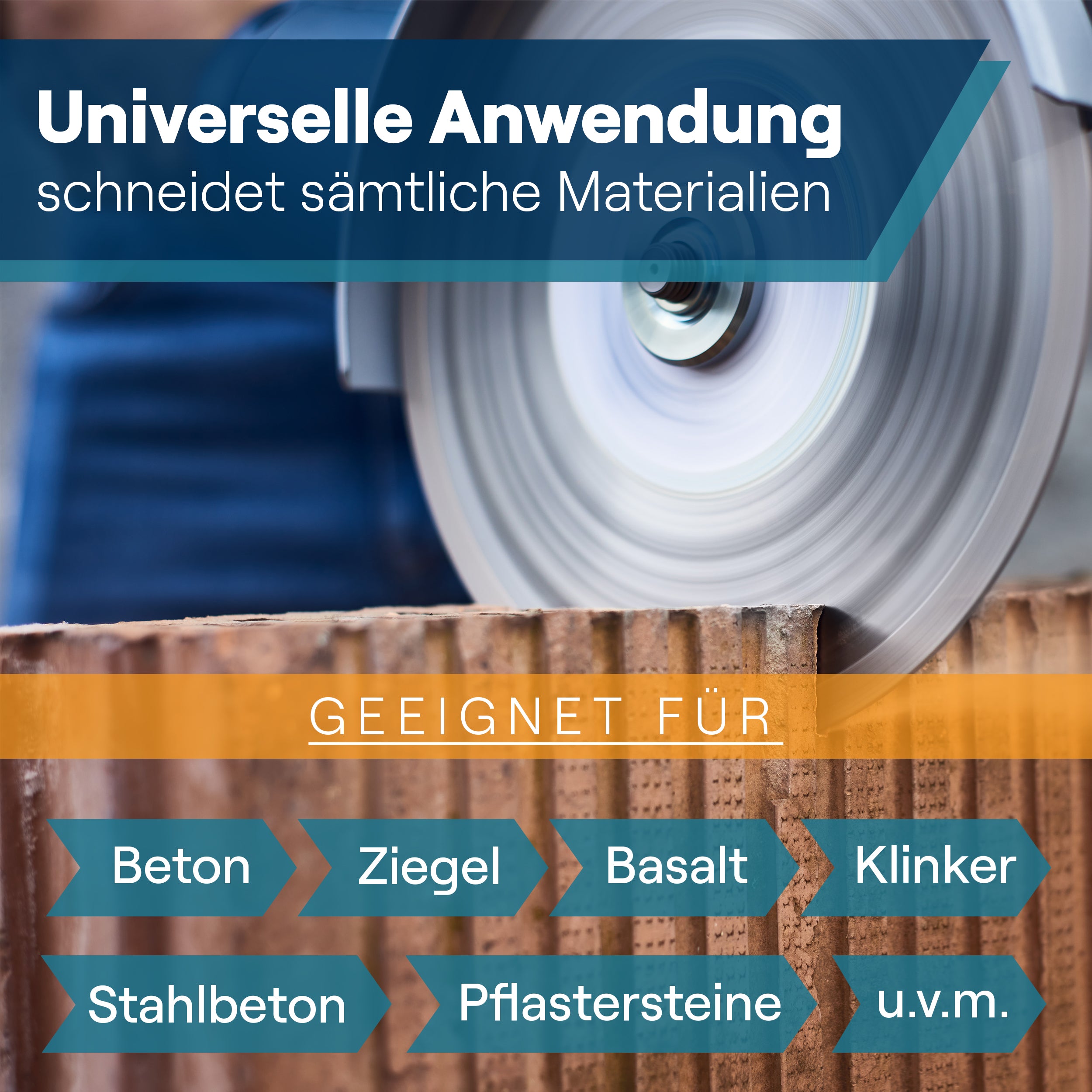 Universell einsetzbare Diamantscheibe für Beton, Ziegel, Klinker, Pflastersteine und mehr