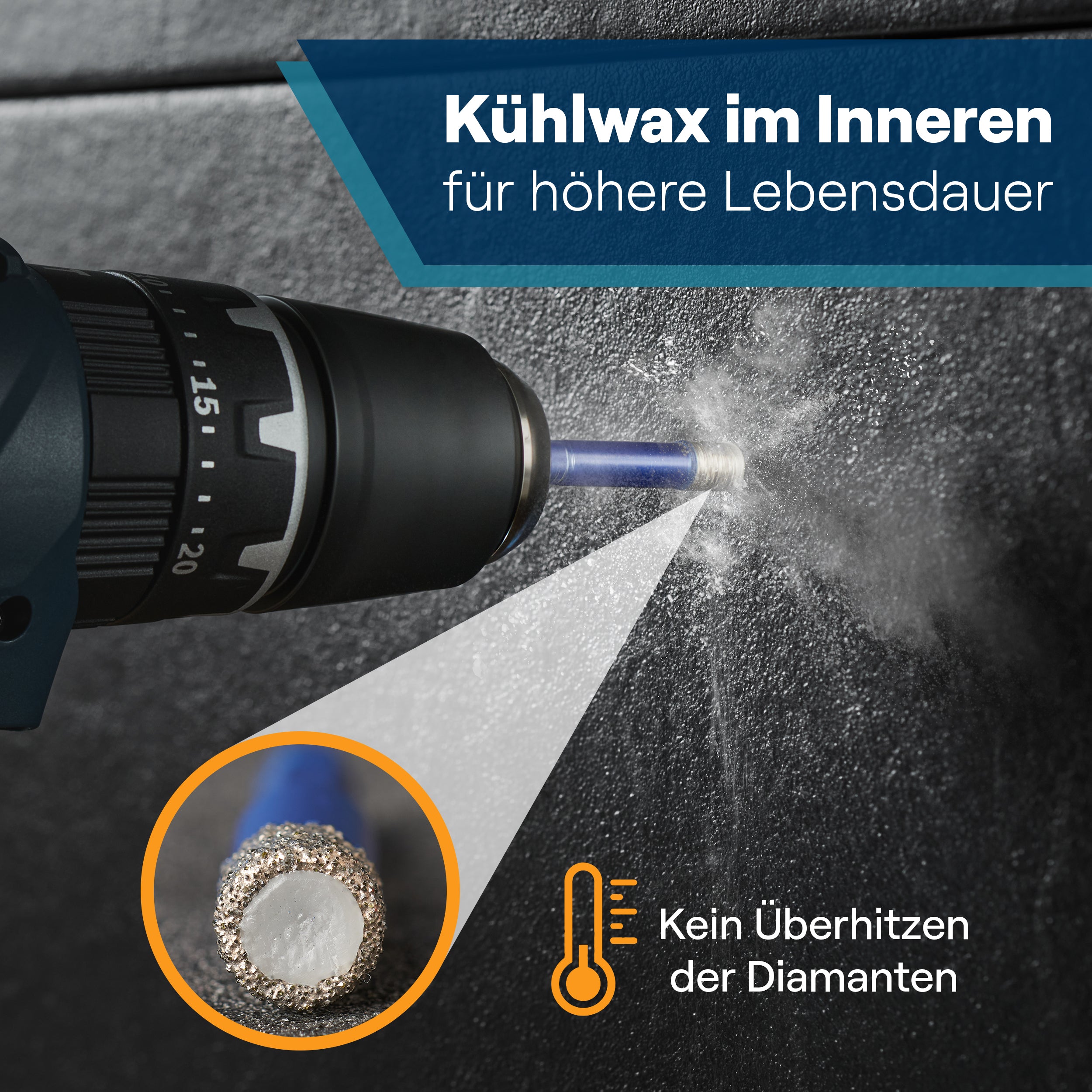 Kein Überhitzen – Werkstein Diamantbohrer mit integriertem Kühlwachs für längere Lebensdauer