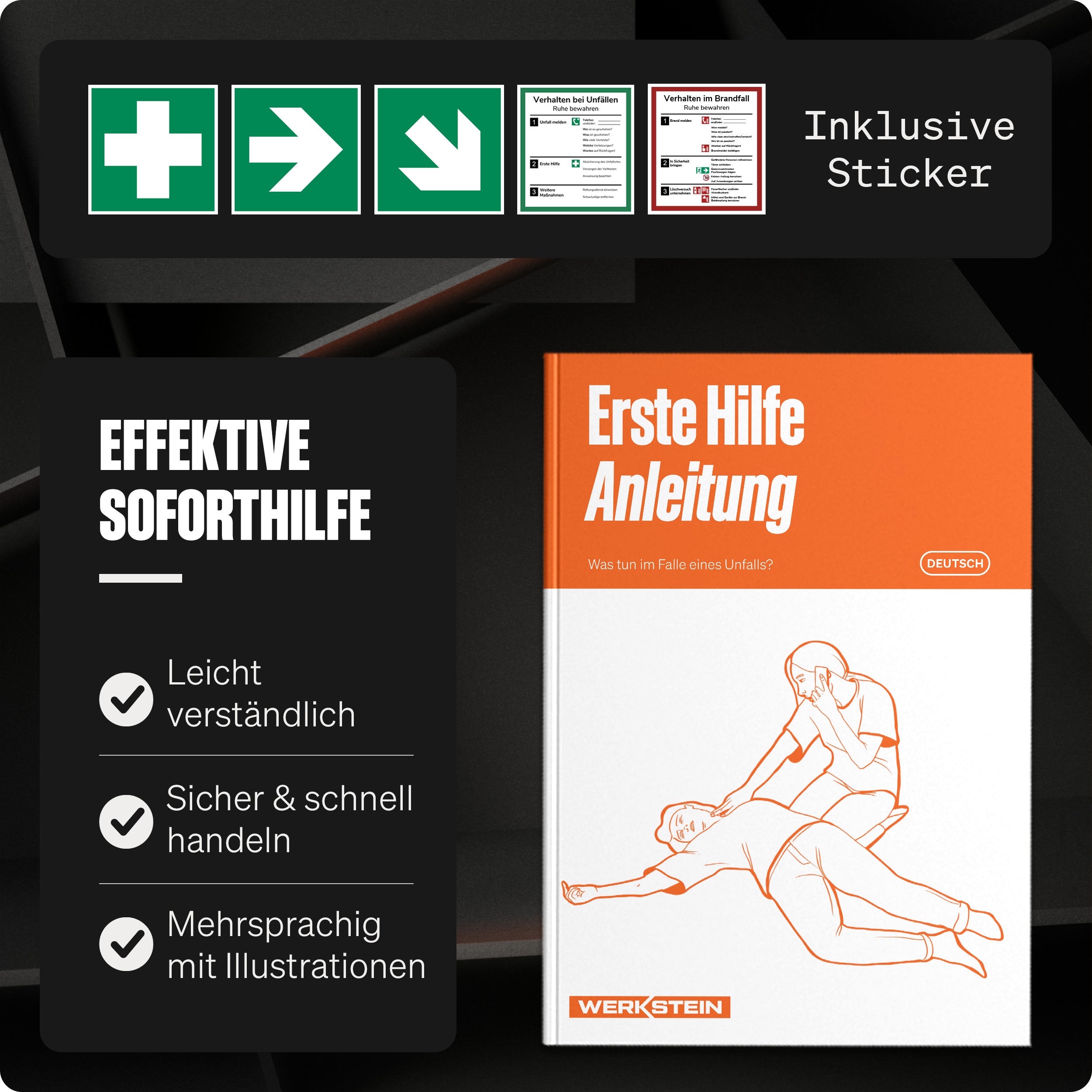 Erste Hilfe Kasten ÖNORM Z1020 Typ 2 mit Anleitung und ISO 7010 Sticker Set