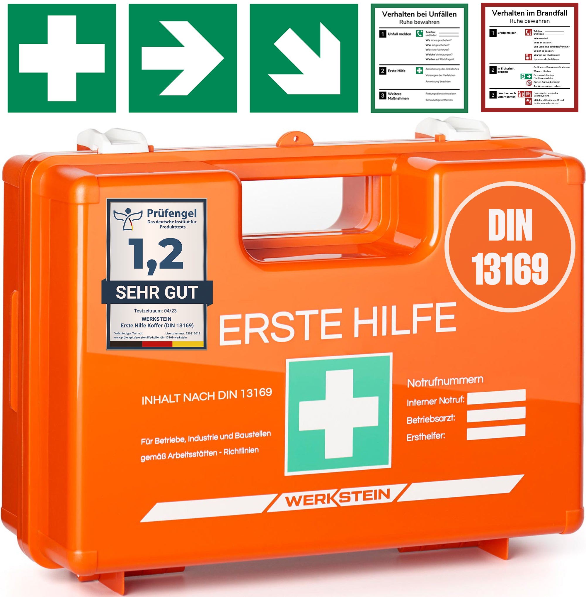 Erste-Hilfe-Koffer nach DIN 13169 mit Prüfzeichen „Sehr gut“ von Werkstein