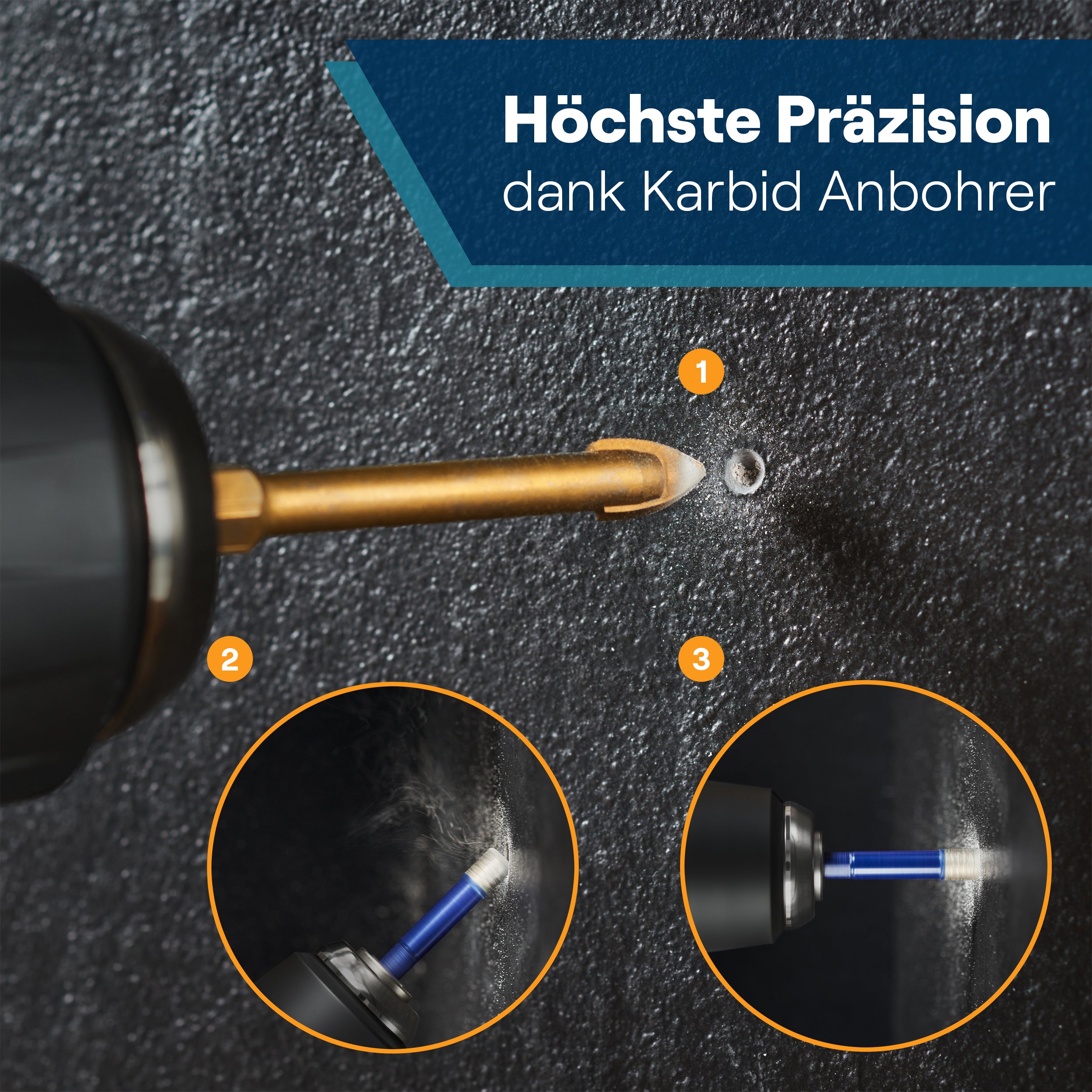 Karbid-Anbohrer für punktgenaues Anbohren auf glatten Fliesen – kein Verrutschen beim Startbohren