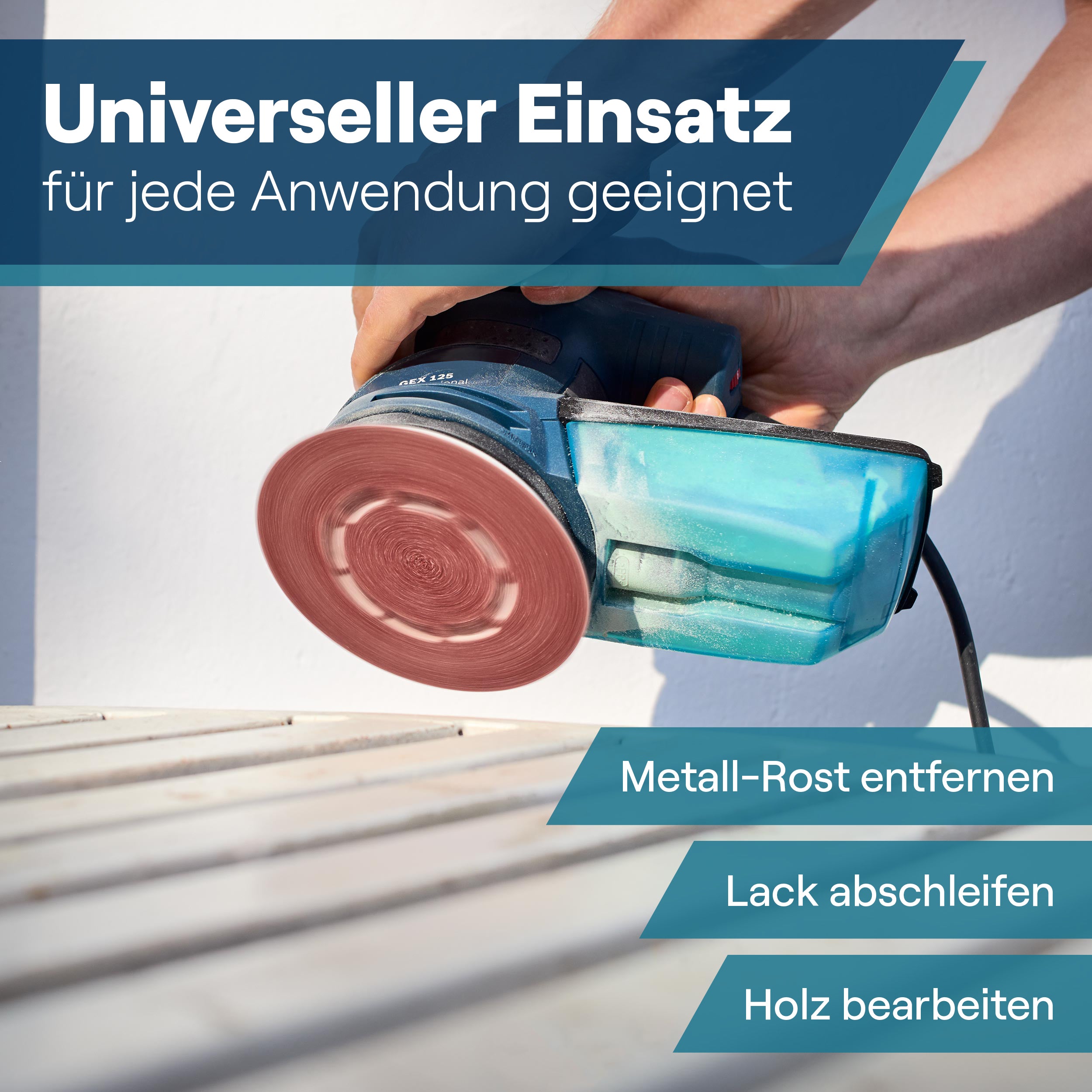 Universeller Einsatz der Schleifscheiben für Holz, Lack und Metall-Oberflächen