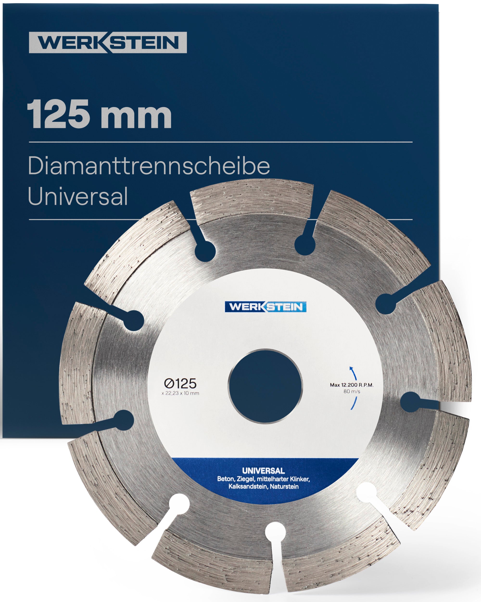 Werkstein Diamanttrennscheiben 125 mm Universal geeignet für Beton, Ziegel und Naturstein

