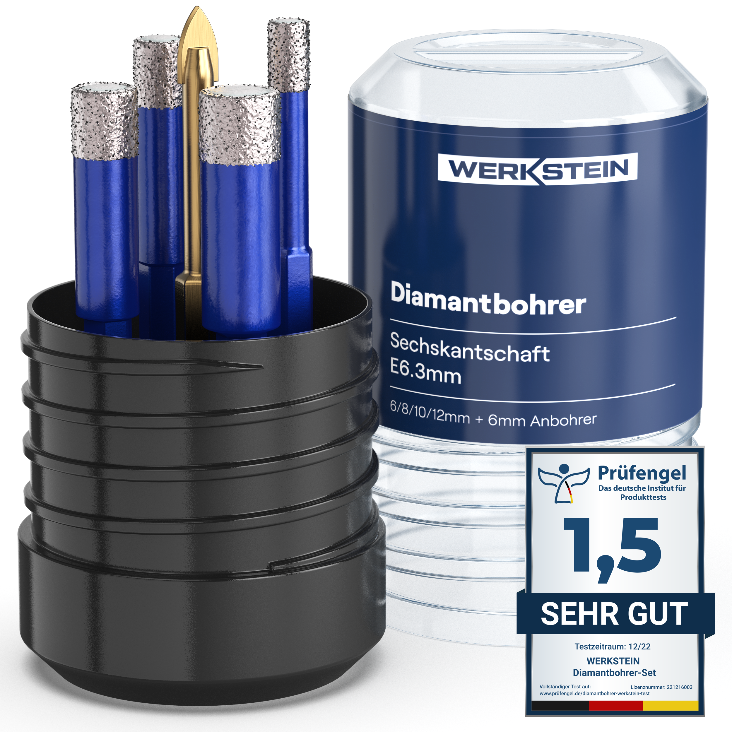 WERKSTEIN Fliesenbohrer Set 6/8/10/12 mm mit Karbid-Anbohrer – ideal für Keramik, Glas, Marmor und Feinsteinzeug